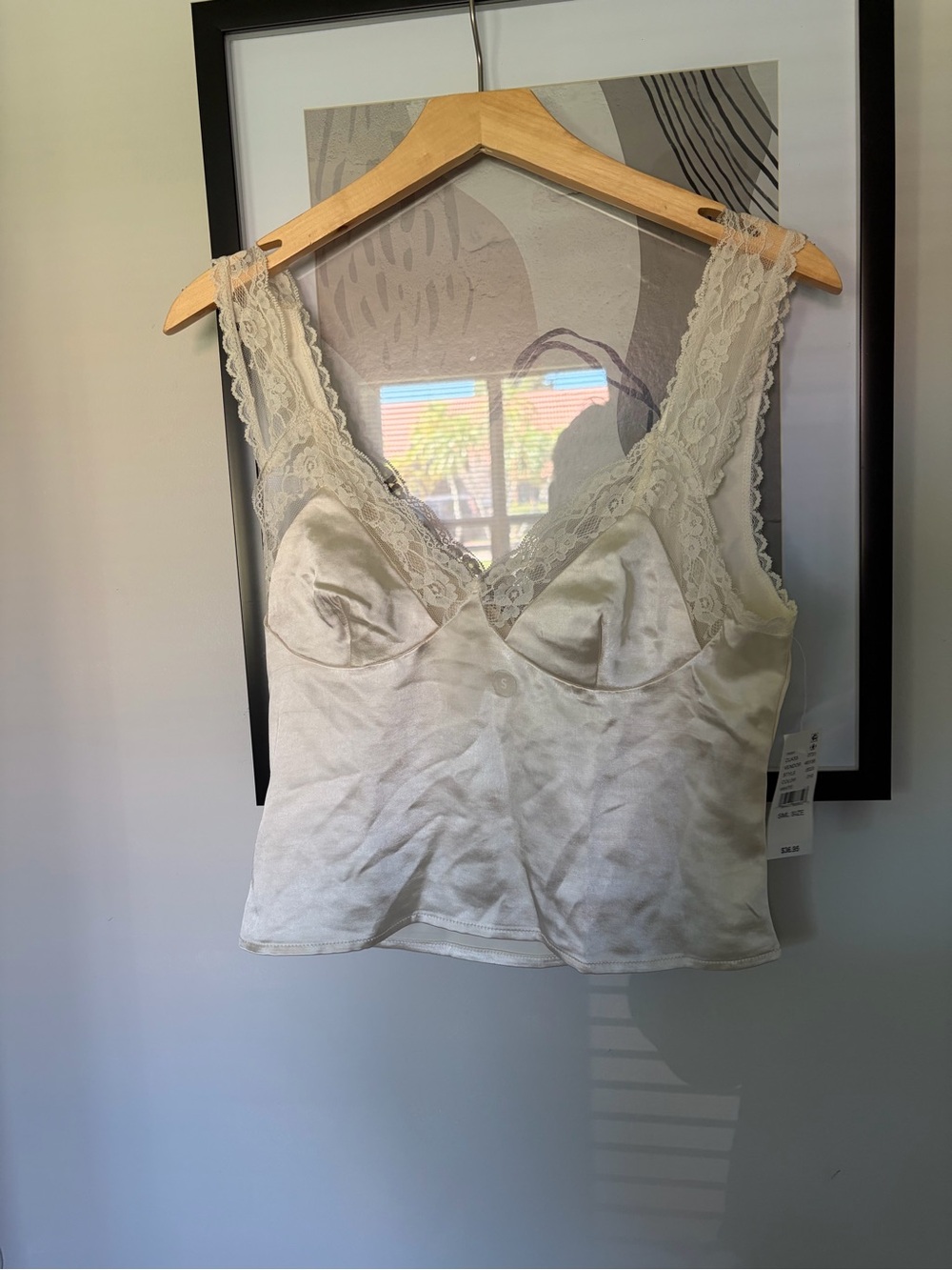 Pacsun Lace-Trim Satin Camisole Tank Top - Ivory